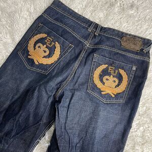 Ecko Unltd Jeans Mens 36x30 Blue Distressed Dark Wash Baggy Wide Leg Y2K Vintage